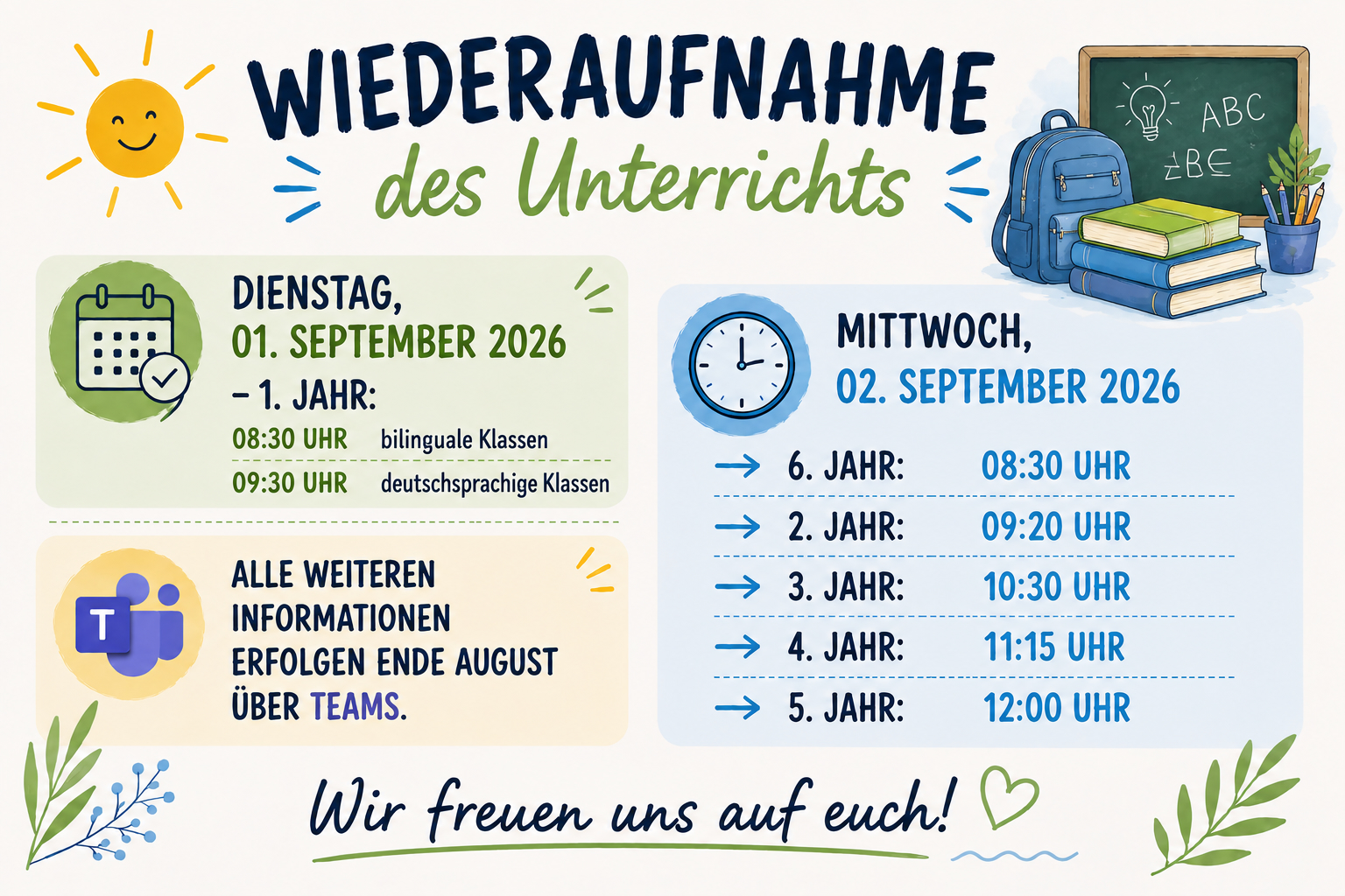 Wiederaufnahme des Unterrichts 2026